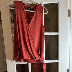 Bobeau Sleeveless Wrap Blouse - Deep Red